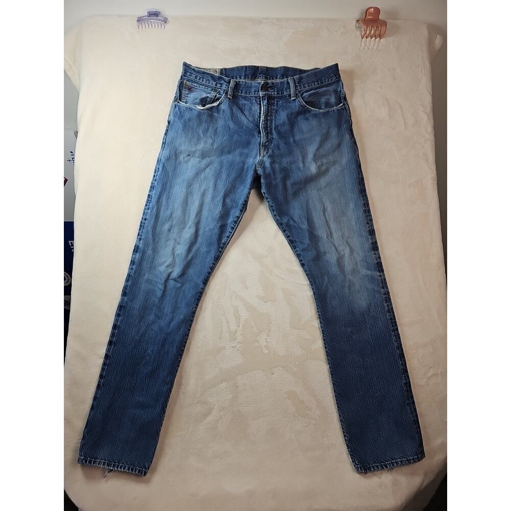 Polo Ralph jeans company 36 34 Light wash blue 100% cotton distress Raw Hem